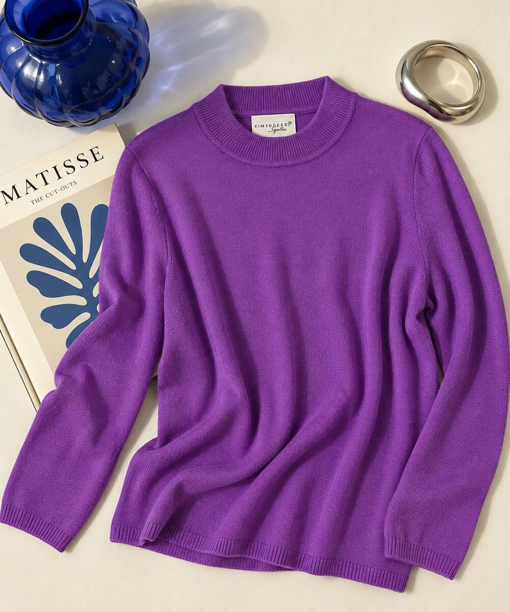 Kim Rogers Signature Purple Mock Neck Pullover Sweater Large